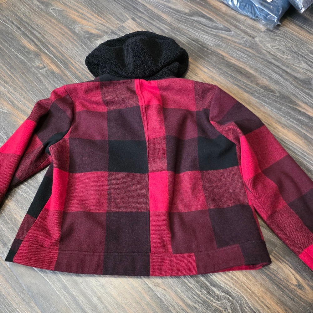 Rock‎ & Republic Red Buffalo Plaid Asymmetric Zip Sherpa Hood Jacket XL - Picture 8 of 8